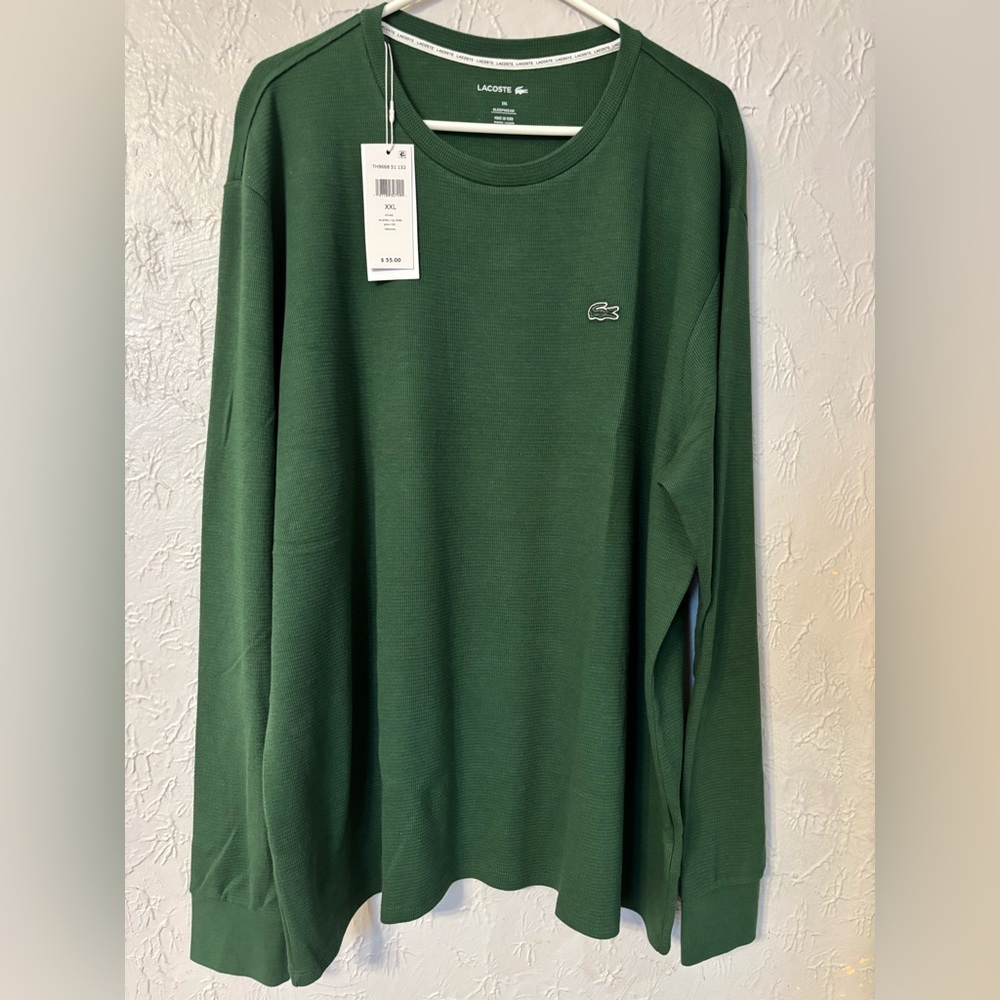 🐊 NWT Lacoste Men’s Waffle Knit Thermal Sleep Shirt - XXL - Forest Green 🐊